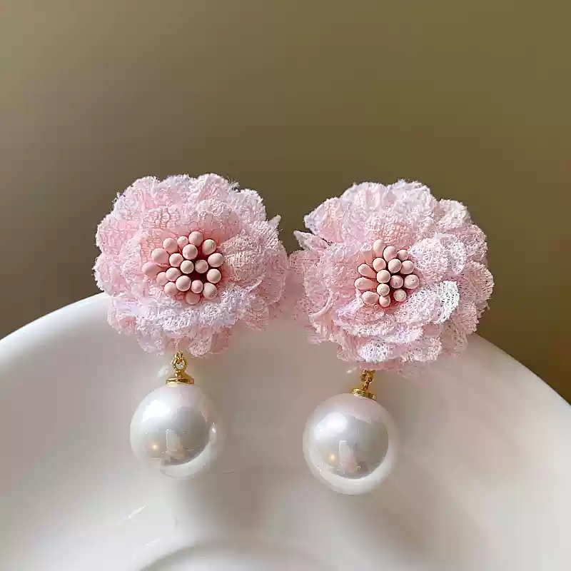 Pink Flower Pearl Earrings