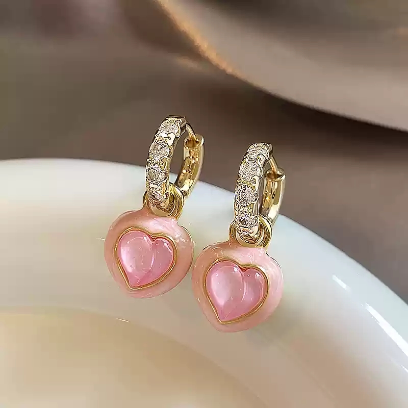 Zircon Pink Peach Heart Earrings