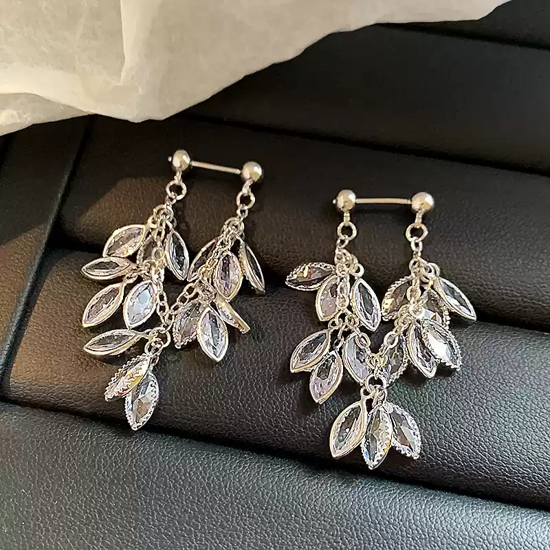 Silver zircon tassel earrings