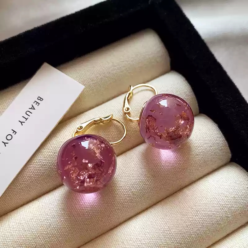 Purple translucent gold foil earrings