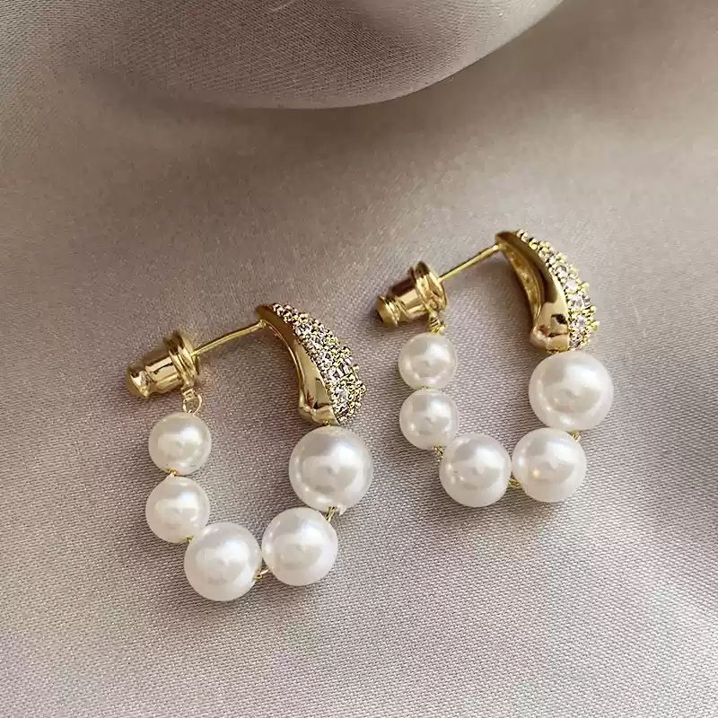 Zircon string pearl earrings