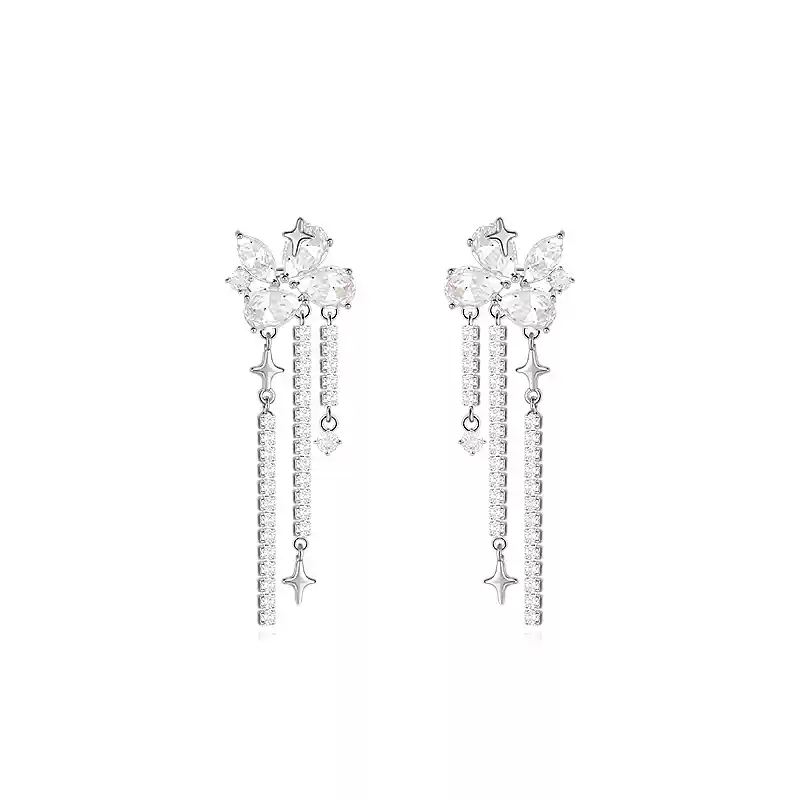 Zircon tassel butterfly earrings