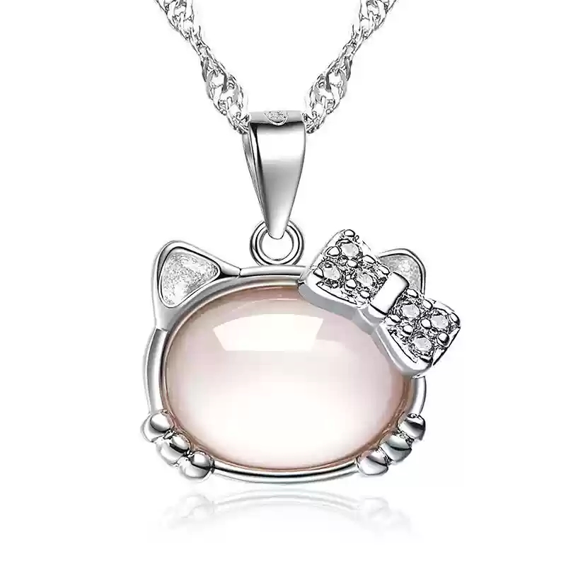 Light gray pink cat pendant (without chain)