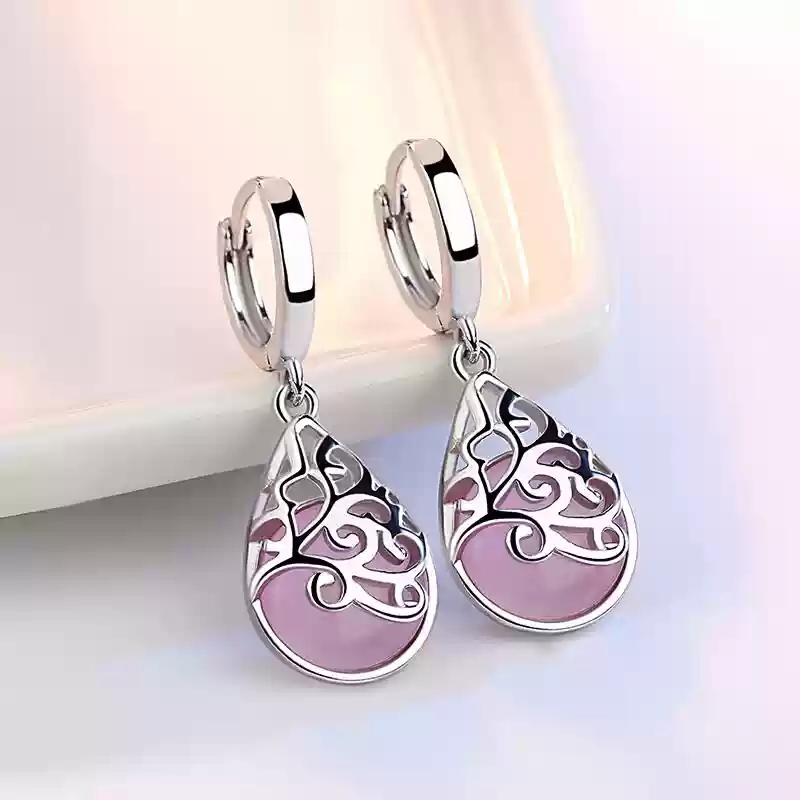 Light gray wishing pink earrings