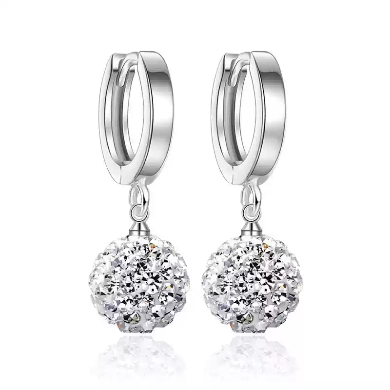 Silver Diamond Ball Earrings (S925 Silver)