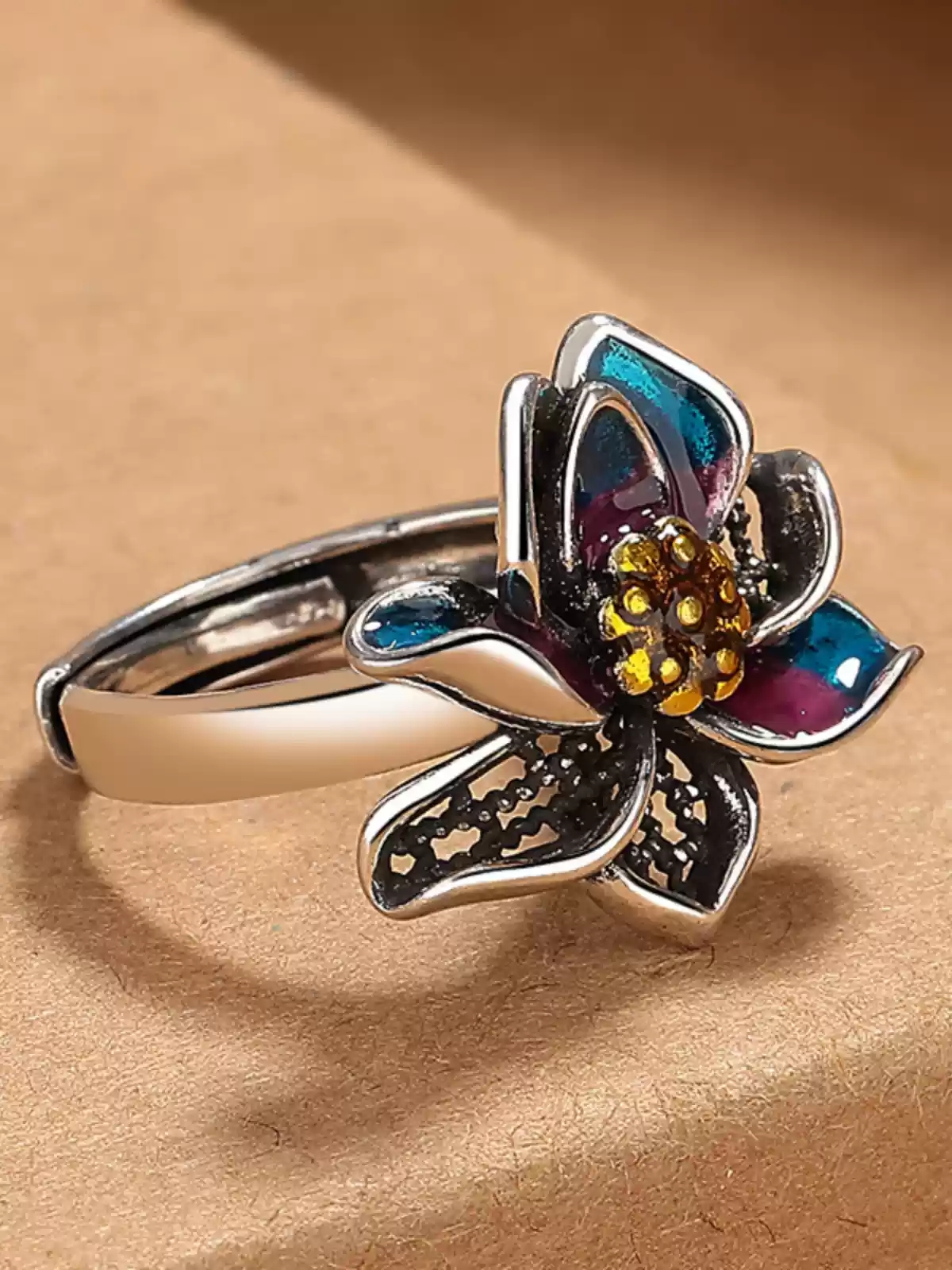 HR639 Enamel Lotus Ring