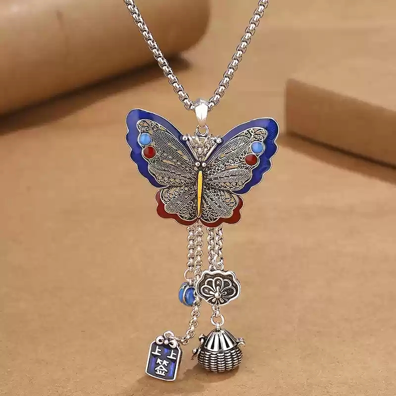 HN176 Butterfly Necklace with Leather Rope