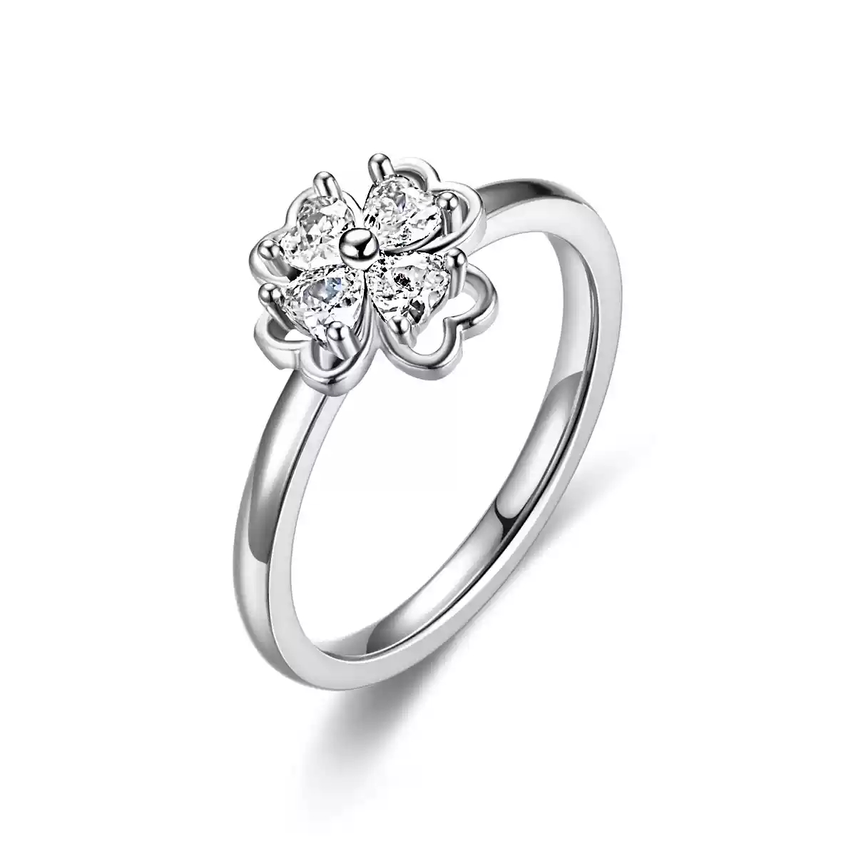 Four leaf flower zircon ring