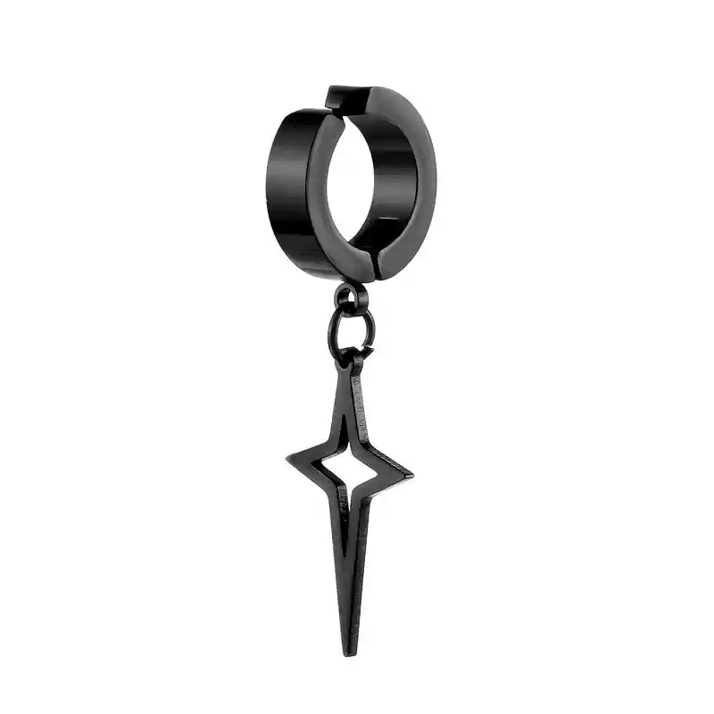 Four pointed star pendant ear clip - black [single]