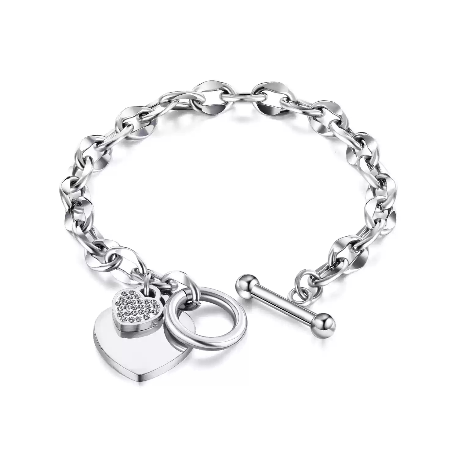 Heart shaped diamond OT bracelet [Silver]