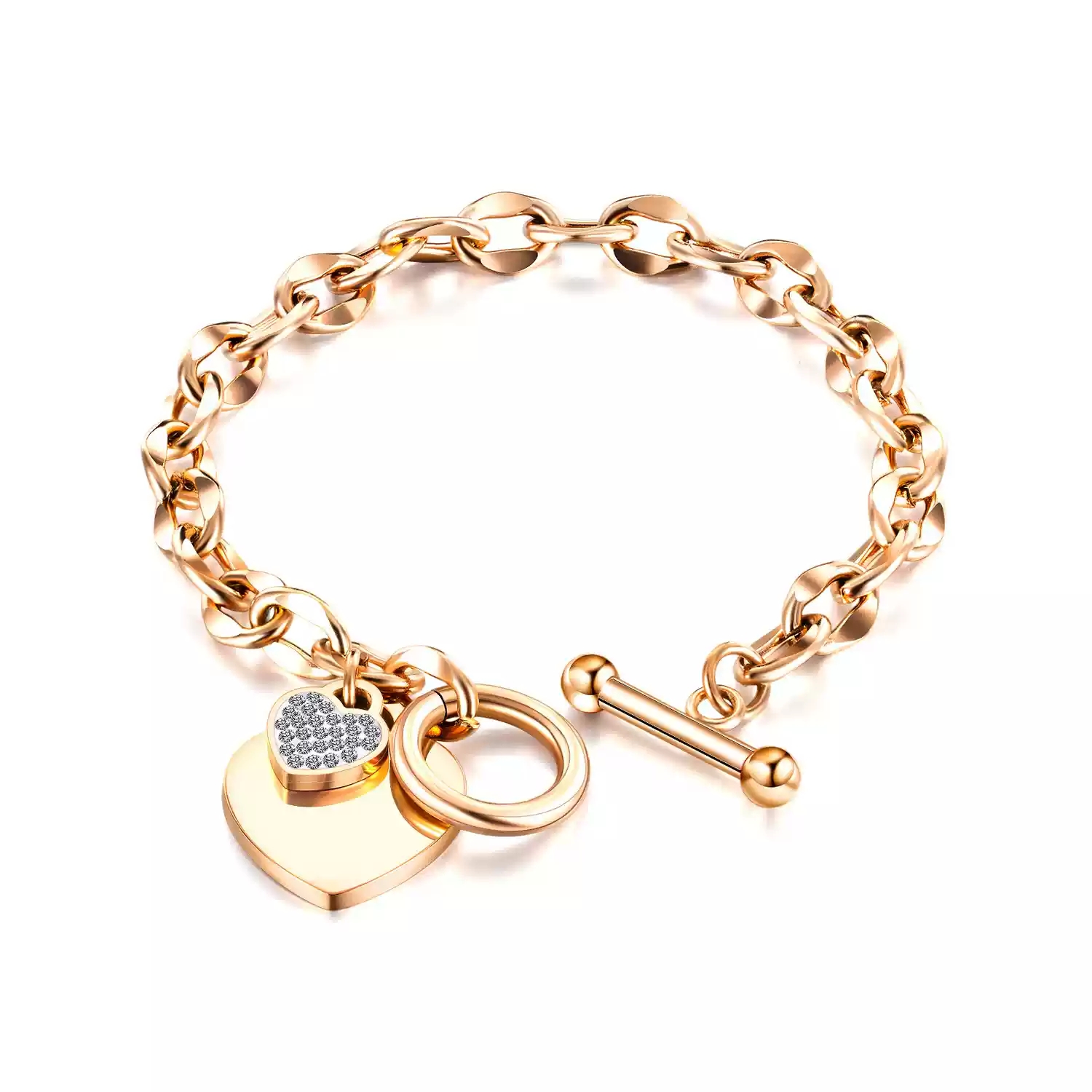 Heart shaped diamond OT bracelet [rose gold]