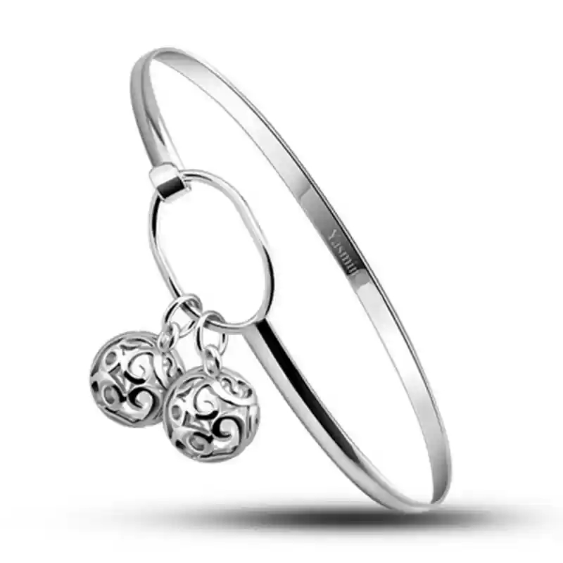 925 Silver Charmed Bangle: Elegance with Playful Bell Accents