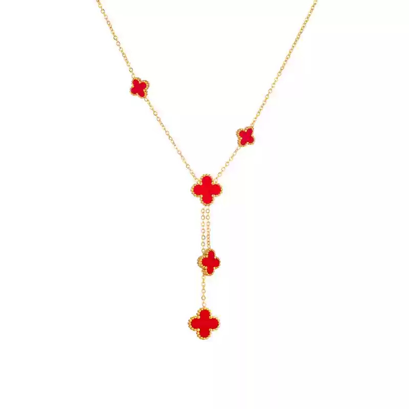 Black and red double-sided clover necklace